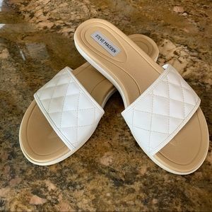 Steve Madden White Quilted Slides